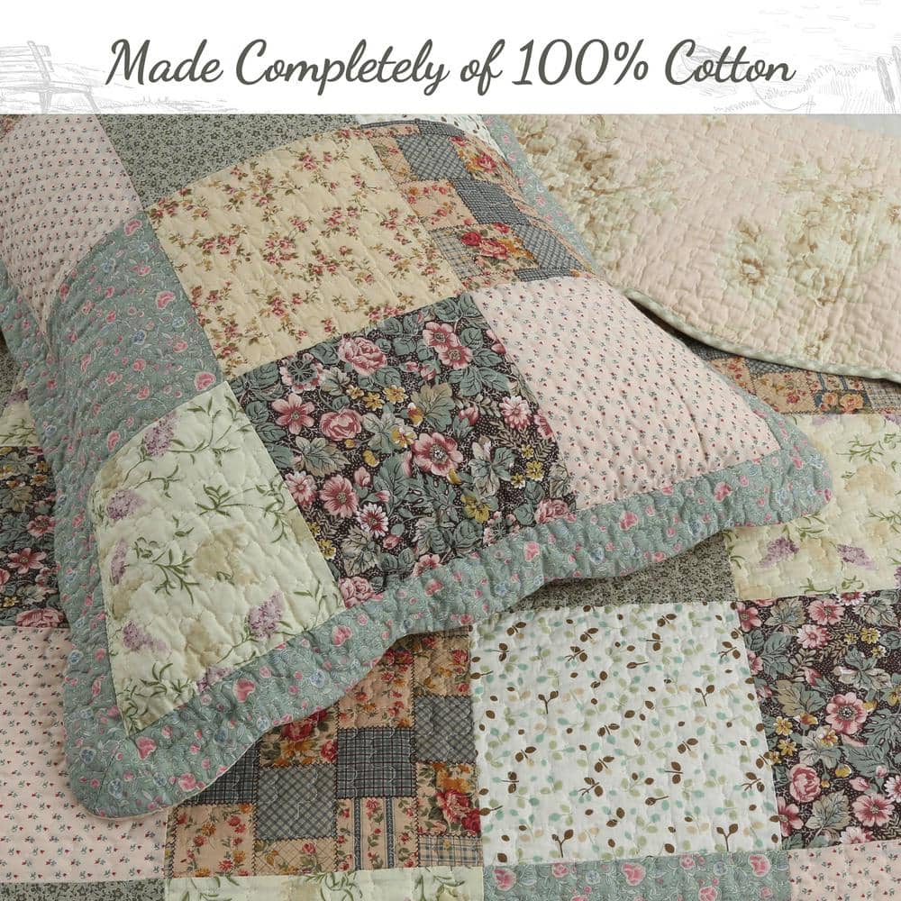 King Size Cotton Floral Patchwork Reversible Quilt Set
