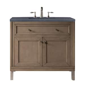 Chicago 36 in. Wn x .23D x 3.8 in. H Single Vanity in Whitewashed Walnut with Quartz Top in Charcoal Soapstone