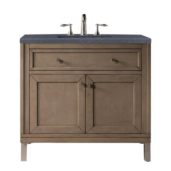 James Martin Vanities Chicago 36 in. Wn x .23D x 3.8 in. H Single Vanity in Whitewashed Walnut with Quartz Top in Charcoal Soapstone