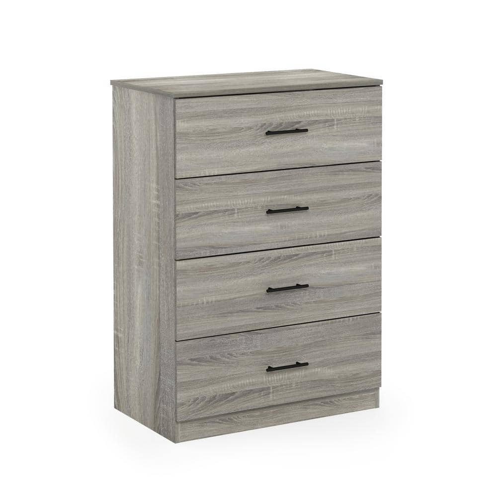 Furinno Tidur Simple Design 4-Drawer Dresser with Handle  French Oak Grey