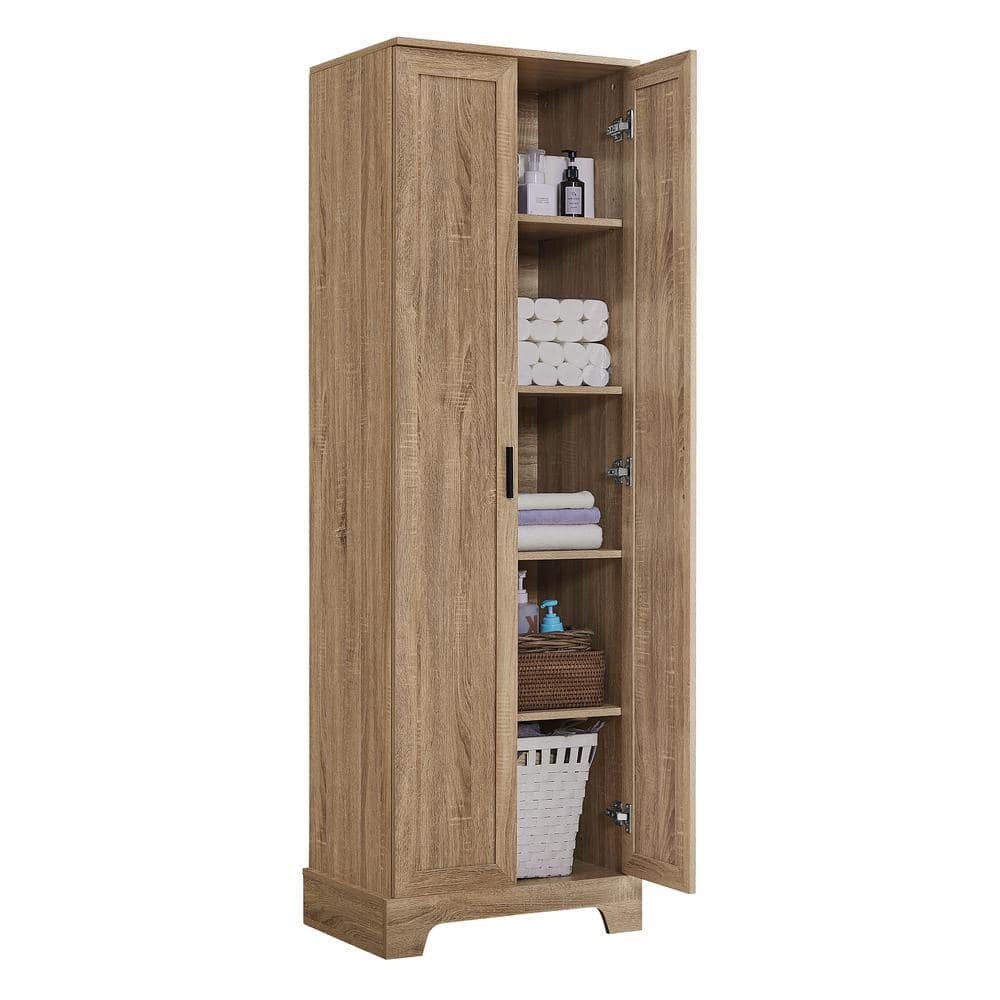 22.1 in. W x 16.9 in. D x 71.2 in. H Brown Wood Linen Cabinet with ...