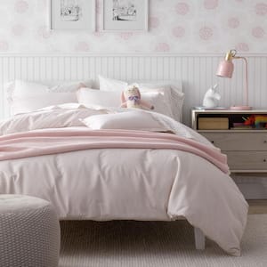 Company Kids Ditsy Gingham Pink Queen Organic Cotton Percale Duvet Cover Set