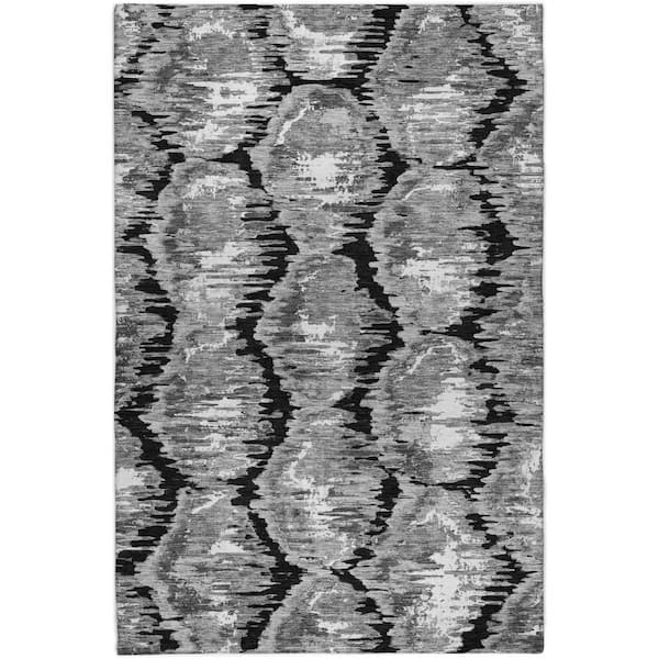 Dream Shag Premium Machine Washable Abstract ADS767 Black 9 ft. x 12 ft. Area Rug