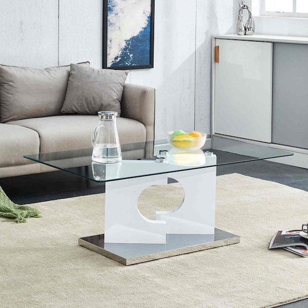 Modern 47.2 in. White Rectangle Glass Coffee Table