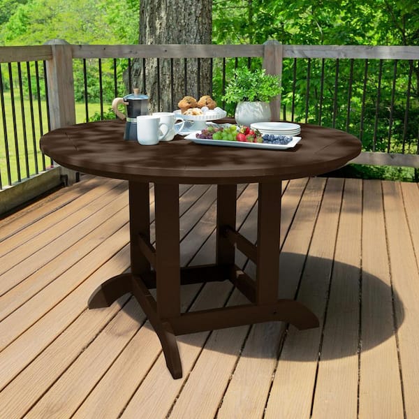 Highwood Weathered Acorn Round Recycled Plastic Outdoor Dining Table