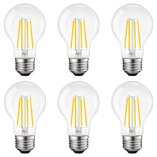 LUXRITE 100-Watt Equivalent, A19 LED Light Bulbs Clear Glass Filament, 1600-Lumens, 3500K, Dimmable 12-Watt, Damp Rated (6-Pack)