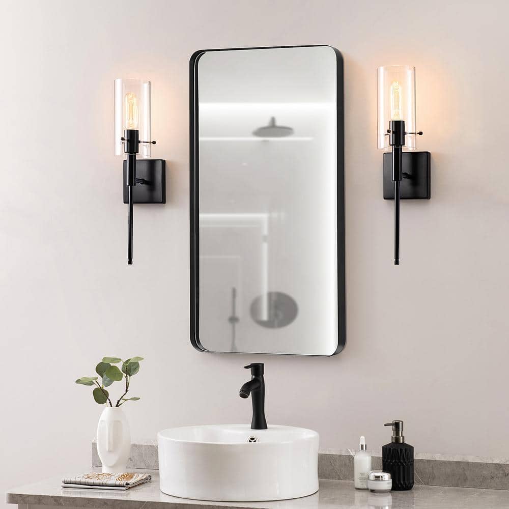 Kyrid Bronze Finish Slim Wall Sconce Set of 2 with Hand-Blown Glass