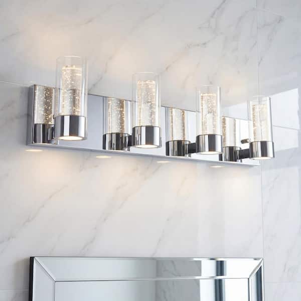 Essence 27 in. 4 Light Chrome Modern Integrated LED Vanity Light Bar for Bathroom with Bubble Glass