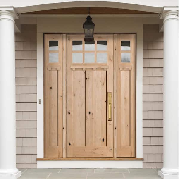 64 in. x 96 in. Craftsman Knotty Alder 2 Panel 6-Lite DS Unfinished Left-Hand Inswing Prehung Front Door with Sidelites