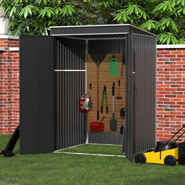 Hephastu 48.43 in. W x 72.83 in. H x 49.21 in. D Metal Garden Storage Shed with Sloping roof, Freestanding Cabinet in Black