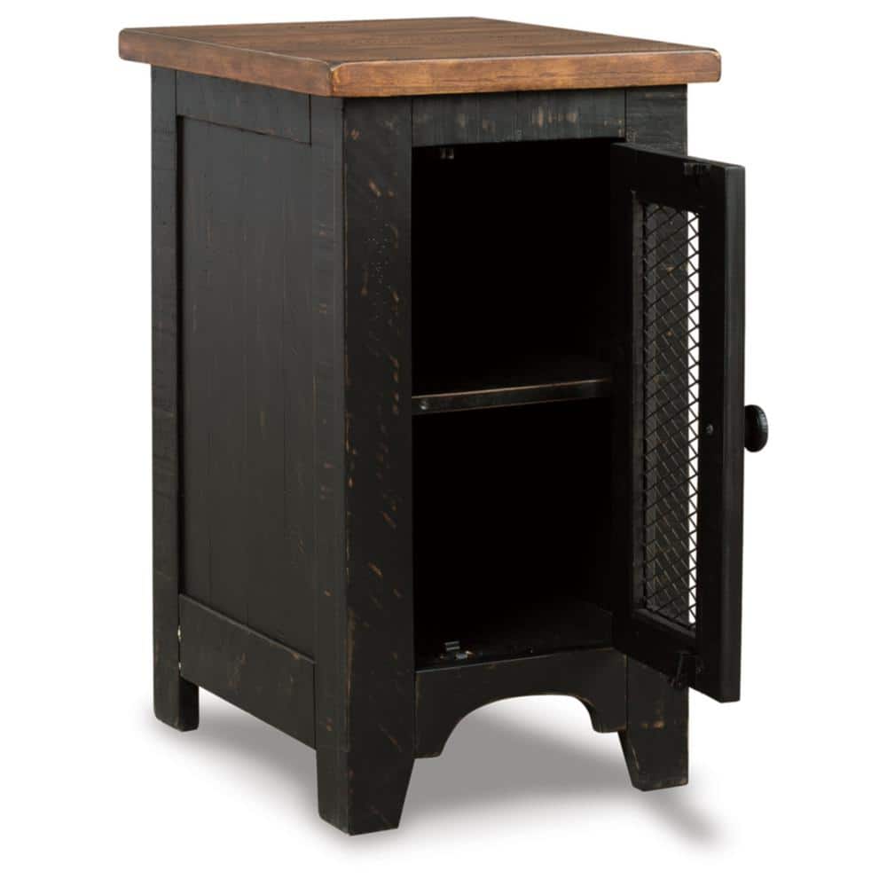 Valebeck Black and Brown Rustic Wood Metal Storage End Table