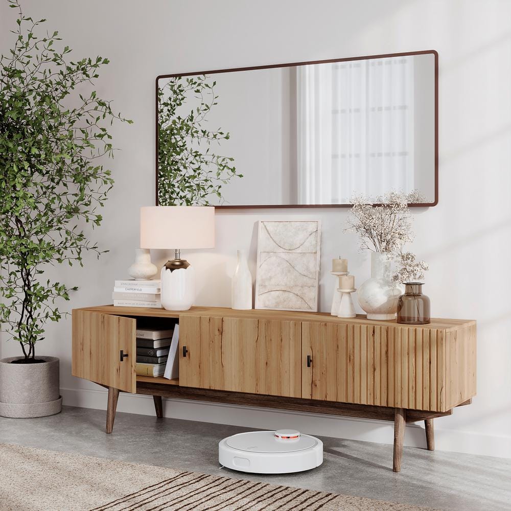 Chelsea Light Brown Mid-Century Modern TV Stand with Wood Legs