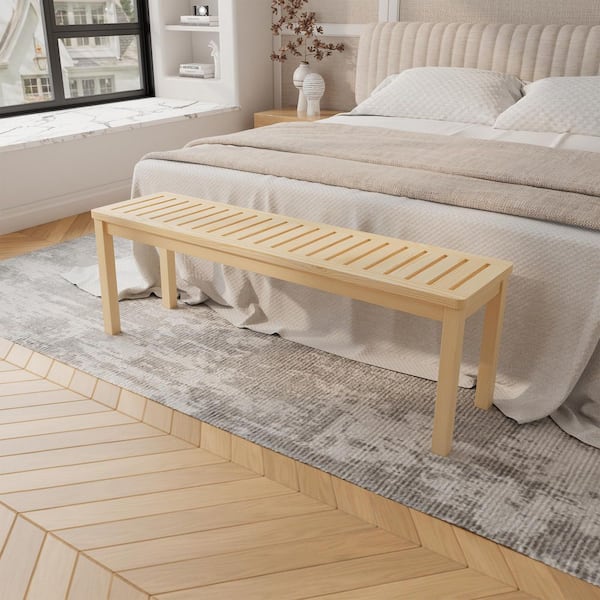 Angel Sar 52 in. x 13.5 in. x 17.5 in. Amber Wood Slatted Bench ...