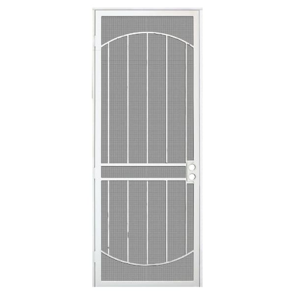 Unique Home Designs 36 in. x 96 in. Arcada White Surface Mount Right-Hand Steel Security Door with Expanded Metal Screen