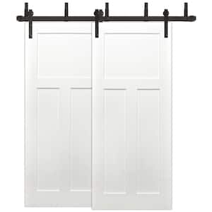 72 in. x 80 in. Bypass Unfinished 3-Panel Solid Core Primed Pine Wood Sliding Barn Door with Bronze Hardware Kit