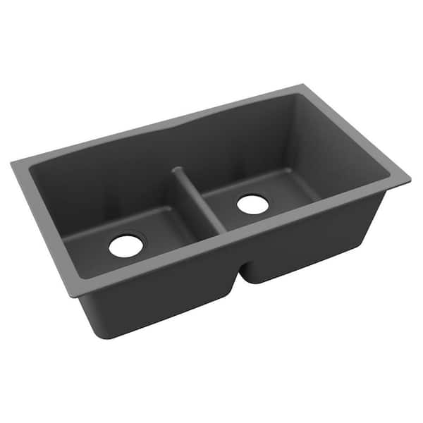 Elkay Quartz Classic 33 in. Undermount Double Bowl Graphite Granite/Quartz Composite Kitchen Sink Only