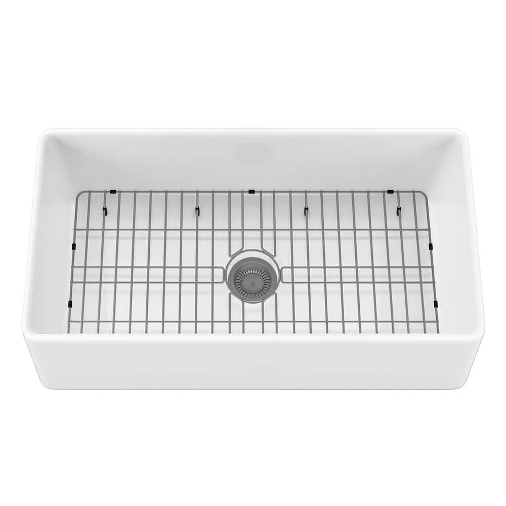 Sinber 36" White Fireclay Farmhouse Apron Single Bowl Kitchen Sink with Drainboard