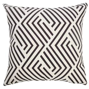 Geometric Maze 20 in. x 20 in. Black/White Indoor/Outdoor Throw Pillow