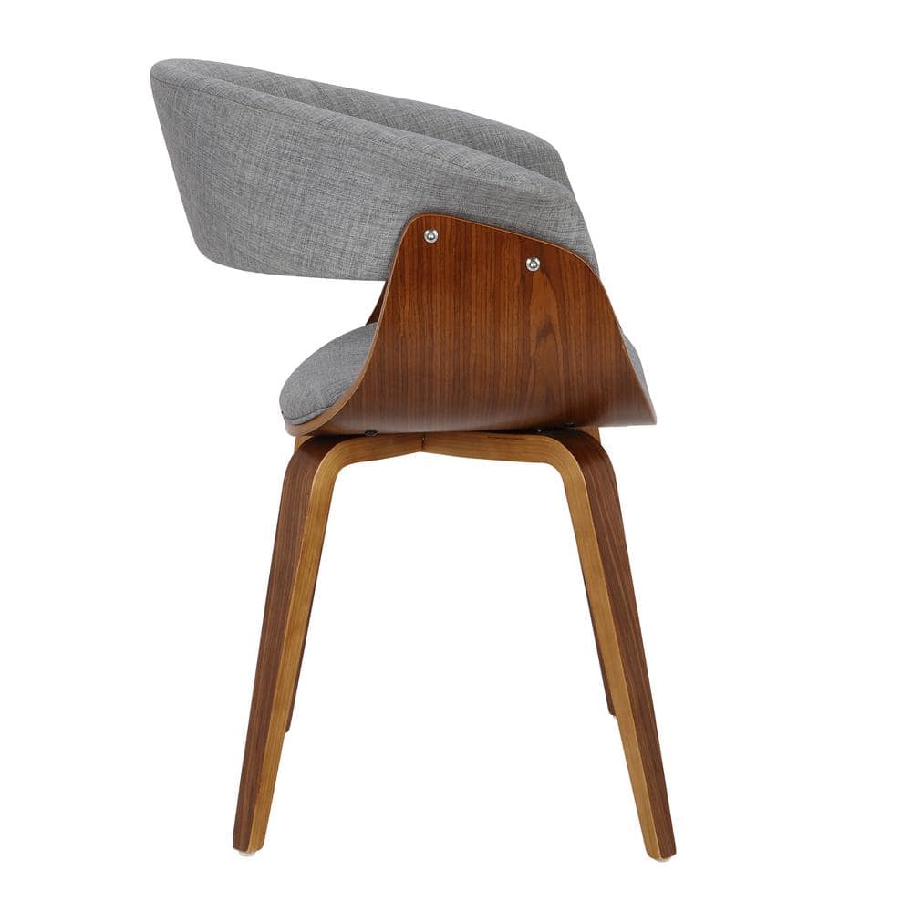 Set of 2 Light Grey Upholstered Walnut Wood Arm Chairs