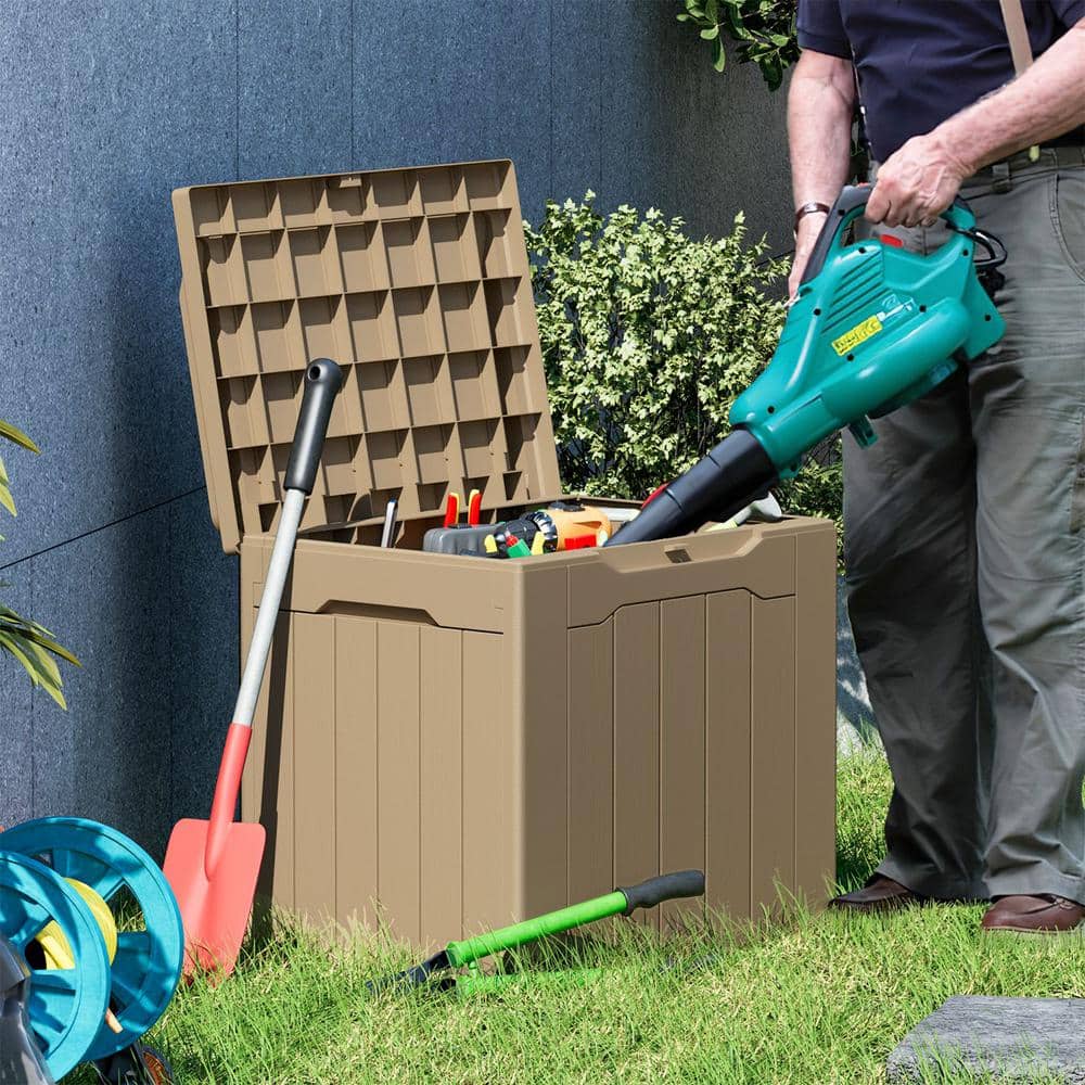 Mocha Lockable 32 Gallon Resin Deck Box with Seat