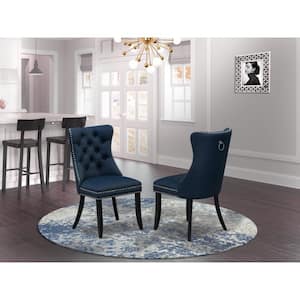 Wire brushed Black, Parson Kitchen Chairs-Navy Blue Faux Leather Padded Dining Chairs (Set of 2)