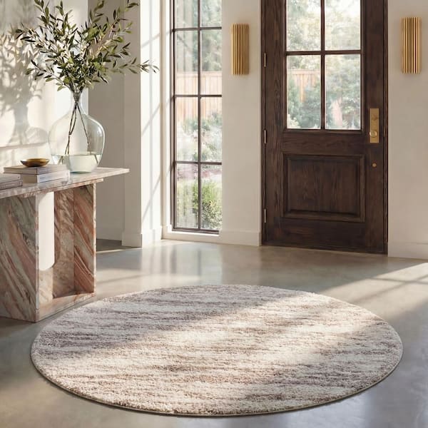 Hudson 7 ft. x 7 ft. Ivory/Beige Abstract Round Rug