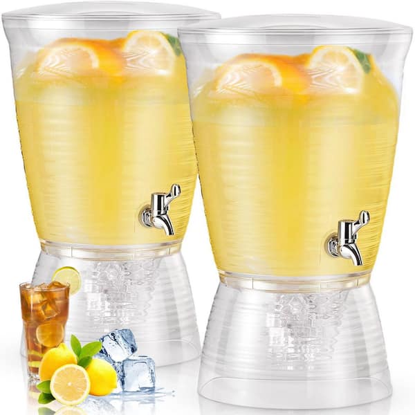 2-Pcs 2.7 Gal. Acrylic Beverage Water Dispenser with Spigot, Clear Countertop Drink Dispenser with Detachable Base