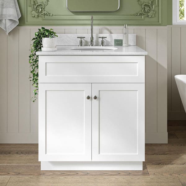 Hamlet 30 in. W x 22 in. D x 35.25 in. H Bath Vanity in White with White Marble Top