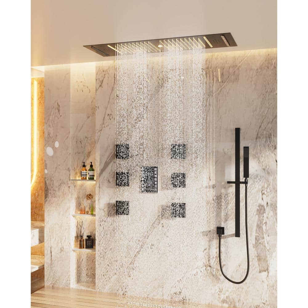 Matte Black Stainless Steel LED Bluetooth Music Rainfall Shower System