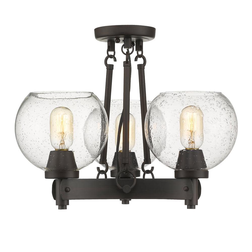 Rustic Bronze Semi-Flush Mount Light with Seeded Glass