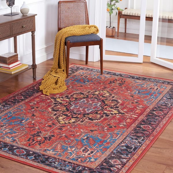 Journey Red/Blue 5 ft. x 8 ft. Machine Washable Medallion Area Rug