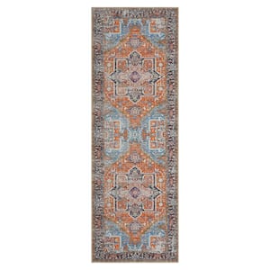 Orange 2 ft. x 6 ft. Persian Stain Resistant Floral Print Runner Rug