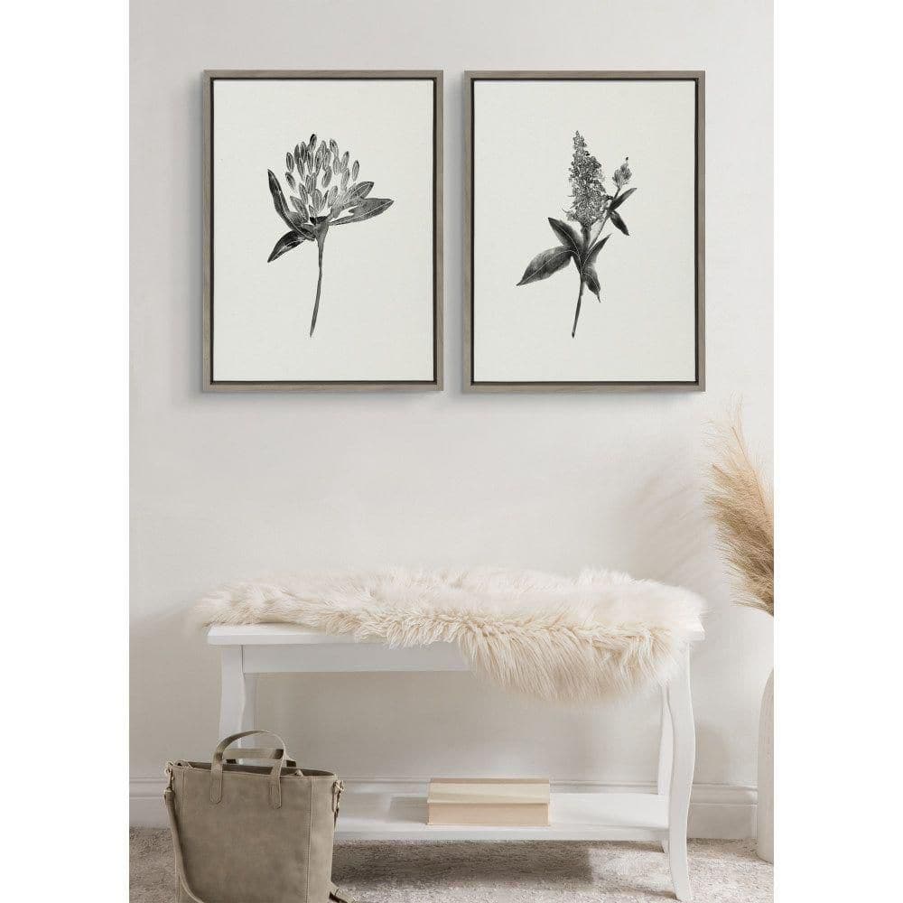 Set of 2 Gray Botanical Print on Canvas with Polystyrene Frame