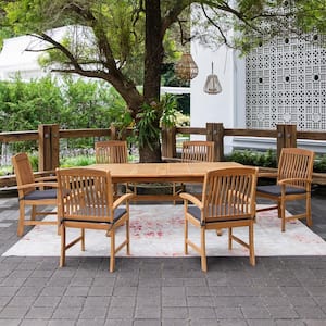 Rowlette 7 Piece Teak Wood Outdoor Dining Set with Gray Cushion
