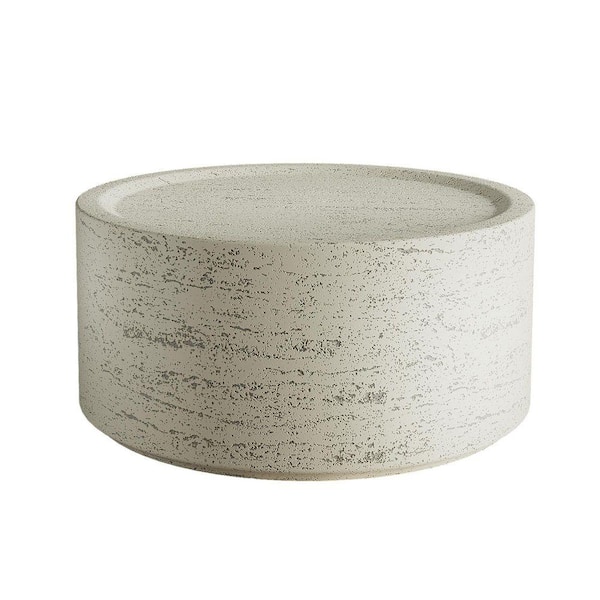 28 in. Magnesium Oxide Outdoor Coffee Table with Natural Stone Textured Surface, Off-white