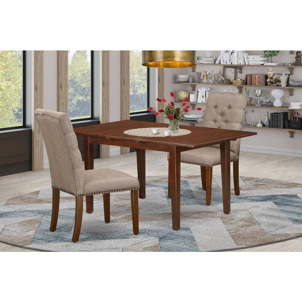 3-Piece Mahogany Finish Rectangular Solid Wood Top With Butterfly Leaf Dining Table Set