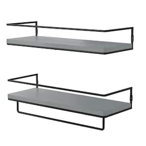 5.71 in. D x 15.7 in. W x 2.28 in. H Black-Grey Floating Shelves with Towel Rack (Set of 2)