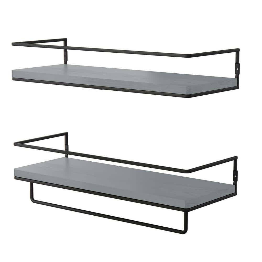 5.71 in. D x 15.7 in. W x 2.28 in. H Black-Grey Floating Shelves with Towel