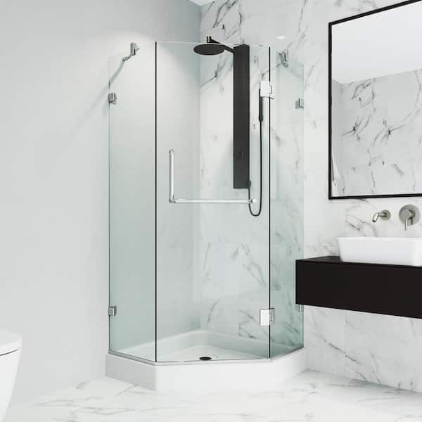 VIGO Piedmont 40 in. L x 40 in. W x 79 in. H Frameless Pivot Neo-angle Shower Enclosure Kit in Chrome with Clear Glass