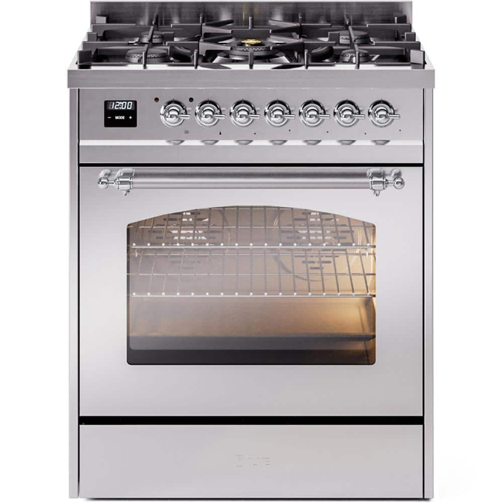 Nostalgie II 30 in. 5 Burner Freestanding Dual Fuel Range in Stainless Steel with Chrome Trim -  ILVE, UP30NMPSSC