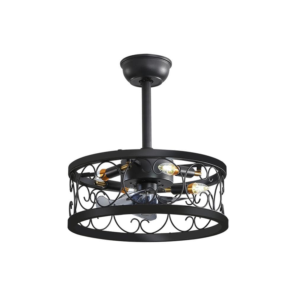 18 in. Indoor/Outdoor Round Retro Matte Black Metal Frame Ceiling Fan with 