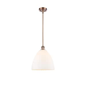 Bristol Glass 60-Watt 1 Light Antique Copper Shaded Mini Pendant Light with Frosted glass Frosted Glass Shade