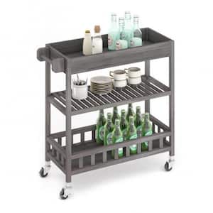 3 Tier Large Solid Acacia Kitchen Cart, Dusk Grey, with Tray