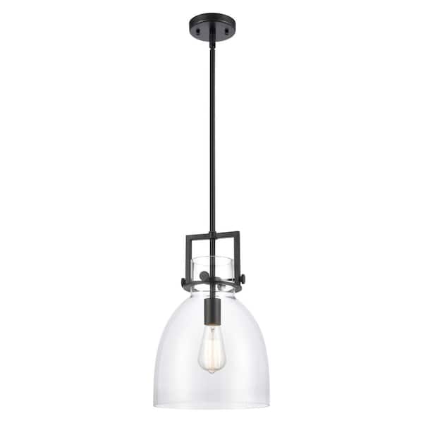 Newton Bell 100-Watt 1-Light Matte Black Shaded Mini Pendant Light with Clear Glass Shade