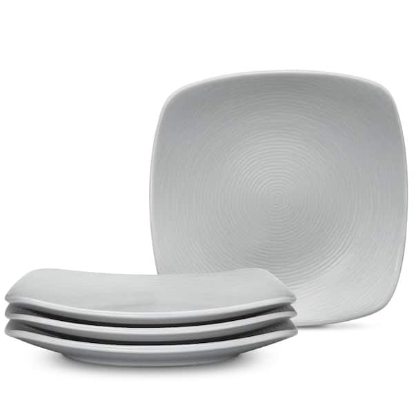 Colorscapes Grey-on-Grey Swirl 6.5 in. (Gray) Porcelain Square Appetizer Plates, (Set of 4)