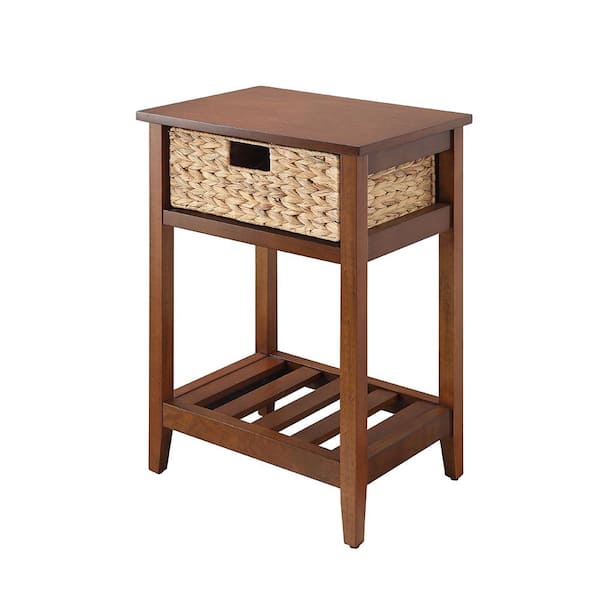 Acme Furniture Chinu 18 in. Walnut and Natural Rectangle Wood End Table with 1-Drawer