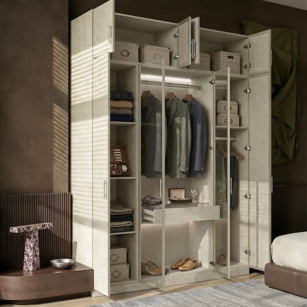 Homsee 63 in. W Gray Wood Freestanding Closet System with LED