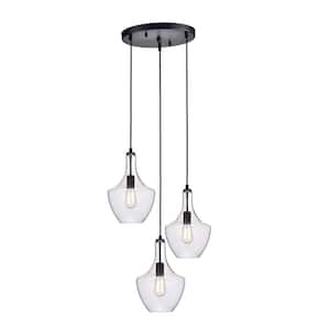 Nahiku 3-Light Clear Glass Cluster Schoolhouse Pendant Light for Dining/Living Room, Kitchen, No Bulbs Included