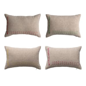 Multicolor Line Stitch Cotton 14 in. x 9 in. Mini Throw Pillow (Set of 4)