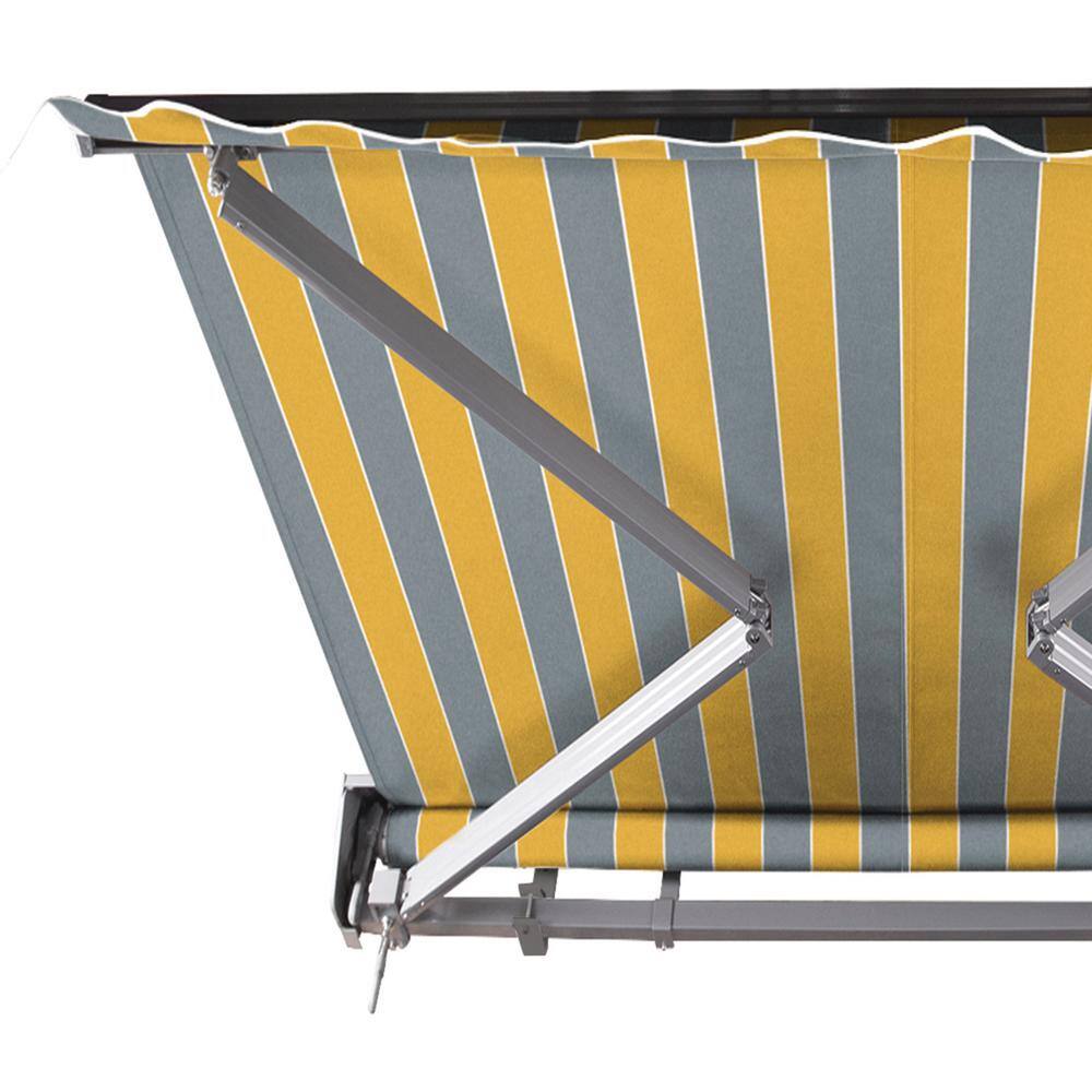 Golden Yellow and Gray Striped Electric Retractable Awning